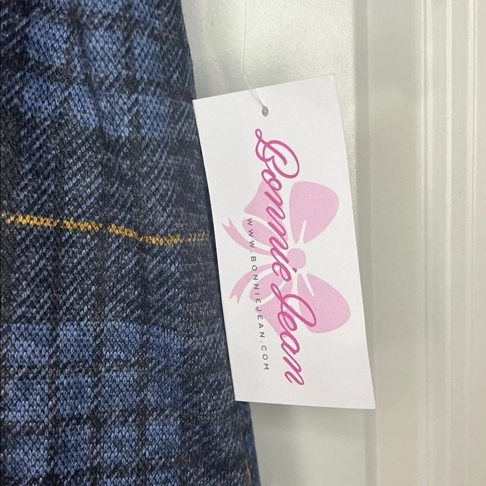 BONNIE JEAN navy blue & mustard plaid 2 piece dress with ruffle hem